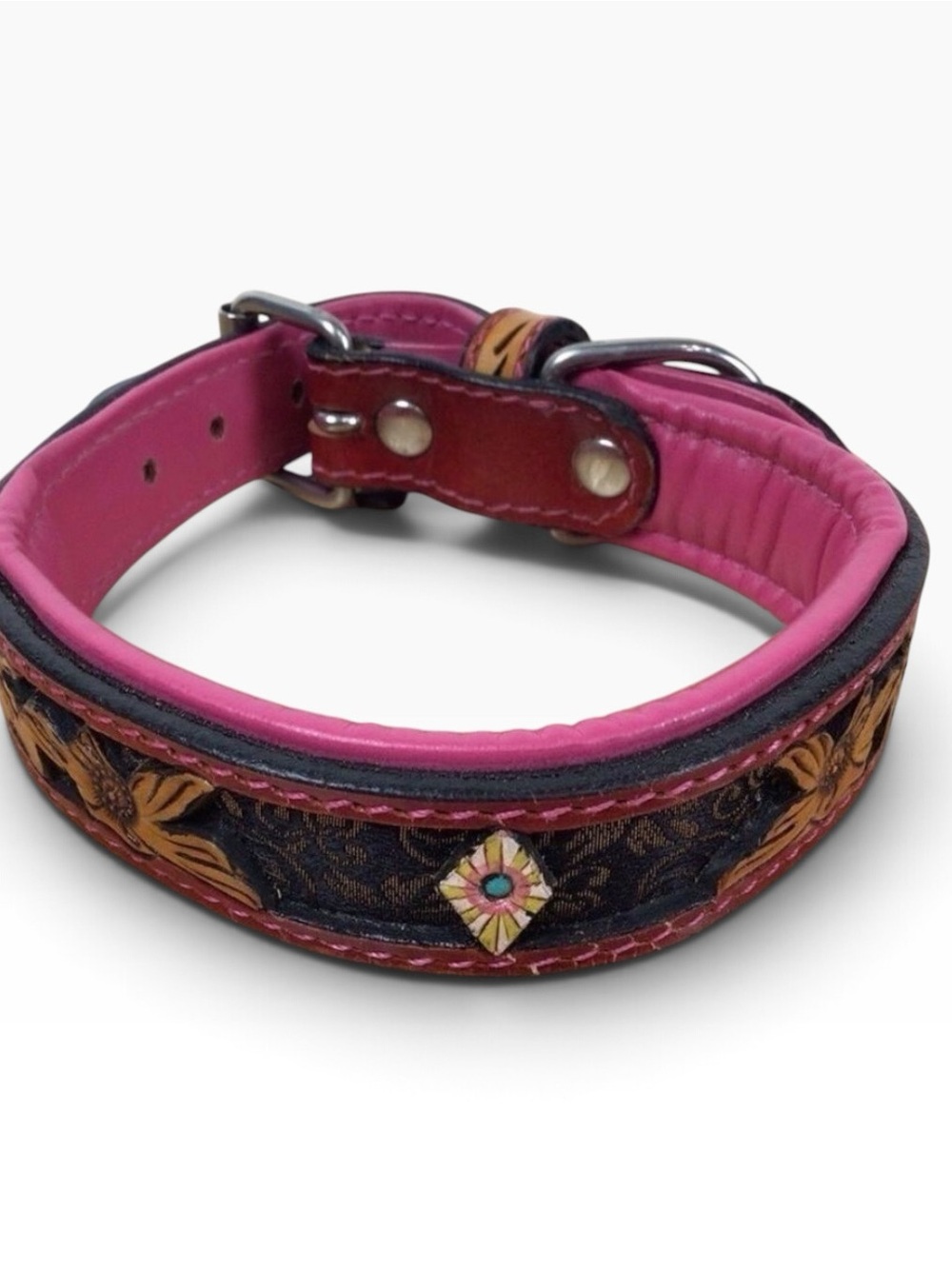 Mad Cow genuine leather jewelry dog collar handmade black pink brown country